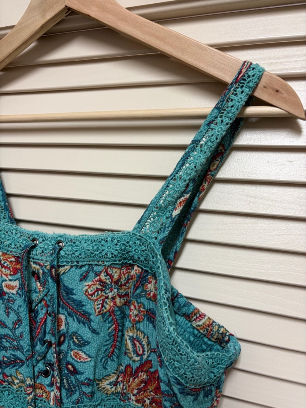Maurices Boho Floral Sundress Womens Small Blue Paisley Lace Trim Festival Dress - Picture 6 of 16